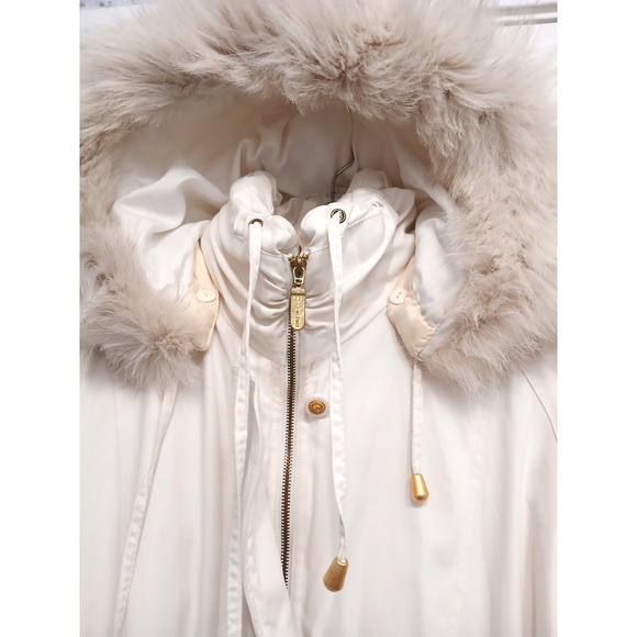 IZZI Rothschild FOX FUR Detachable Hood Parka Jacket Womens Size S Ivory Vintage - Picture 4 of 16